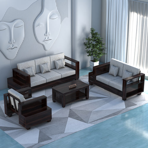 Zephorin 6 Seater Solid Wood Sofa (Walnut Finish)
