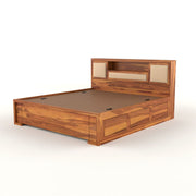Melvior Sheesham Wood King Size Bed with Box Storage and Cushioned Detailing (Honey Finish)