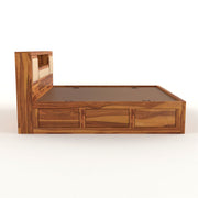 Melvior Sheesham Wood King Size Bed with Box Storage and Cushioned Detailing (Honey Finish)