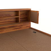 Melvior Sheesham Wood King Size Bed with Box Storage and Cushioned Detailing (Honey Finish)