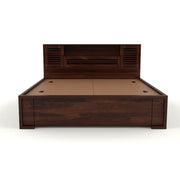 Melvior Sheesham Wood King Size Bed with Box Storage and Chip Detailing (Walnut Finish)