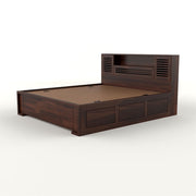 Melvior Sheesham Wood Queen Size Bed with Box Storage and Chip Detailing (Walnut Finish)