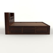 Melvior Sheesham Wood King Size Bed with Box Storage and Chip Detailing (Walnut Finish)