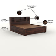 Melvior Sheesham Wood Queen Size Bed with Box Storage and Chip Detailing (Walnut Finish)
