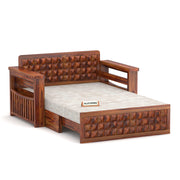 Diamond Sheesham Wood 2 Seater Sofa Bed With Storage (Honey Finish)