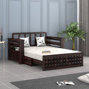 Diamond Sheesham Wood 2 Seater Sofa Bed With Storage Without Back (Walnut Finish)