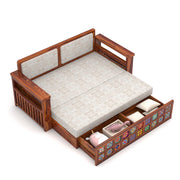 Gexorian Sheesham Wood 3 Seater Sofa Bed With Storage (Honey Finish)