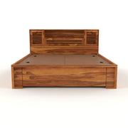 Melvior Sheesham Wood King Size Bed with Box Storage and Chip Detailing (Honey Finish)