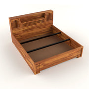 Melvior Sheesham Wood King Size Bed with Box Storage and Chip Detailing (Honey Finish)