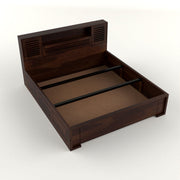 Melvior Sheesham Wood King Size Bed with Box Storage and Chip Detailing (Walnut Finish)