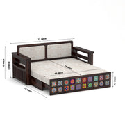 Gexorian Sheesham Wood 3 Seater Sofa Bed With Storage (Walnut Finish)