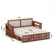 Gexorian Sheesham Wood 3 Seater Sofa Bed With Storage (Honey Finish)