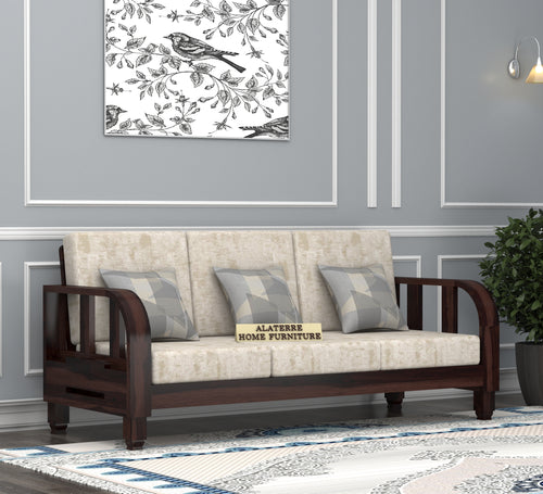 Xenthor 3 Seater Solid Wood Sofa (Walnut Finish)