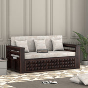 Diamond Sheesham Wood 3 Seater Sofa Bed With Storage (Walnut Finish)