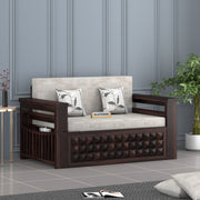 Diamond Sheesham Wood 2 Seater Sofa Bed With Storage Without Back (Walnut Finish)