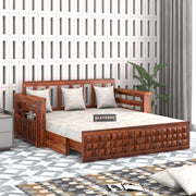 Diamond Sheesham Wood 3 Seater Sofa Bed With Storage Without Back (Honey Finish)