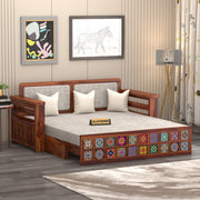 Gexorian Sheesham Wood 3 Seater Sofa Bed With Storage (Honey Finish)