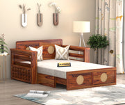 Hoventhos Sheesham Wood 2 Seater Sofa Bed With Storage (Honey Finish)