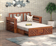 Fralvion Sheesham Wood 2 Seater Sofa Bed With Storage (Honey Finish)