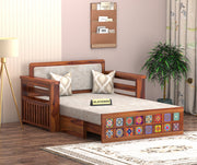 Gexorian Sheesham Wood 2 Seater Sofa Bed With Storage (Honey Finish)