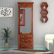 Alvethis Sheesham Wood Dressing Table with Mirror and Drawers (Honey Finish)