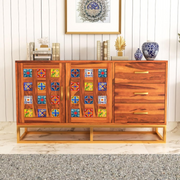 Xenthoris Sheesham Wood Cabinet and Sideboard (Honey Finish)
