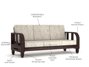 Xenthor 3 Seater Solid Wood Sofa (Walnut Finish)