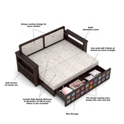 Gexorian Sheesham Wood 3 Seater Sofa Bed With Storage (Walnut Finish)