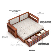 Gexorian Sheesham Wood 3 Seater Sofa Bed With Storage (Honey Finish)