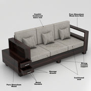 Zephorin 6 Seater Solid Wood Sofa (Walnut Finish)