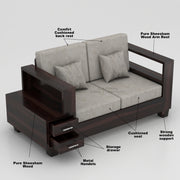 Zephorin 2 Seater Solid Wood Sofa (Walnut Finish)