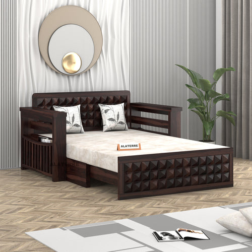 Diamond Sheesham Wood 2 Seater Sofa Bed With Storage (Walnut Finish)