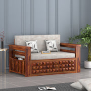 Diamond Sheesham Wood 2 Seater Sofa Bed With Storage Without Back (Honey Finish)