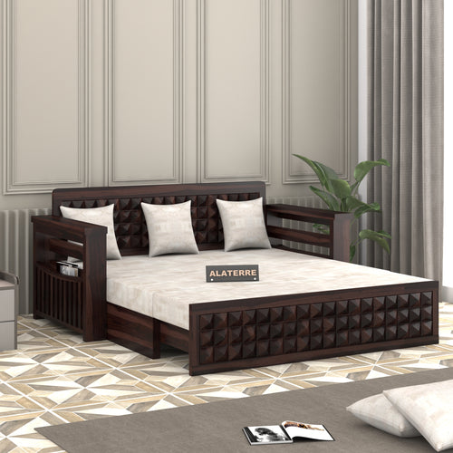 Diamond Sheesham Wood 3 Seater Sofa Bed With Storage (Walnut Finish)