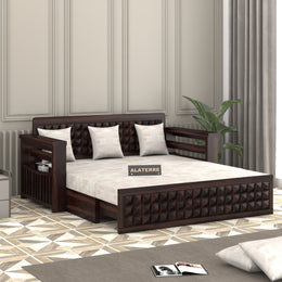Diamond Sheesham Wood 3 Seater Sofa Bed With Storage (Walnut Finish)