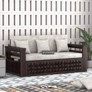 Diamond Sheesham Wood 3 Seater Sofa Bed With Storage Without Back (Walnut Finish)