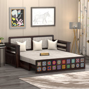 Gexorian Sheesham Wood 3 Seater Sofa Bed With Storage (Walnut Finish)