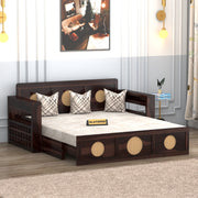 Hoventhos Sheesham Wood 3 Seater Sofa Bed With Storage (Walnut Finish)