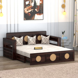 Hoventhos Sheesham Wood 3 Seater Sofa Bed With Storage (Walnut Finish)