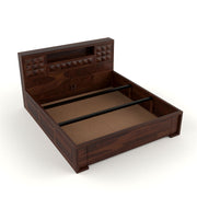 Melvior Sheesham Wood King Size Bed with Box Storage and Diamond Detailing (Walnut Finish)