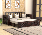 Fralvion Sheesham Wood 3 Seater Sofa Bed With Storage (Walnut Finish)