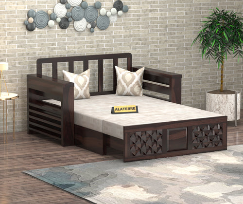 Fralvion Sheesham Wood 2 Seater Sofa Bed With Storage (Walnut Finish)