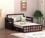 Gexorian Sheesham Wood 2 Seater Sofa Bed With Storage (Walnut Finish)