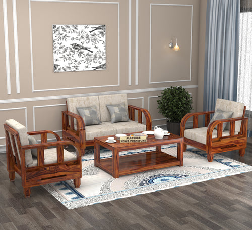 Xenthor 4 Seater Solid Wood Sofa (Honey Finish)