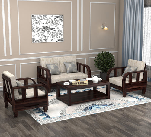 Xenthor 4 Seater Solid Wood Sofa (Walnut Finish)