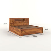 Melvior Sheesham Wood King Size Bed with Box Storage and Diamond Detailing (Honey Finish)