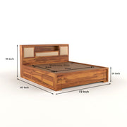 Melvior Sheesham Wood King Size Bed with Box Storage and Cushioned Detailing (Honey Finish)