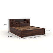 Melvior Sheesham Wood Queen Size Bed with Box Storage and Diamond Detailing (Walnut Finish)