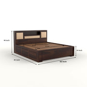 Melvior Sheesham Wood Queen Size Bed with Box Storage and Cushioned Detailing (Walnut Finish)