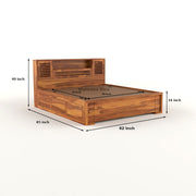 Melvior Sheesham Wood Queen Size Bed with Box Storage and Chip Detailing (Honey Finish)